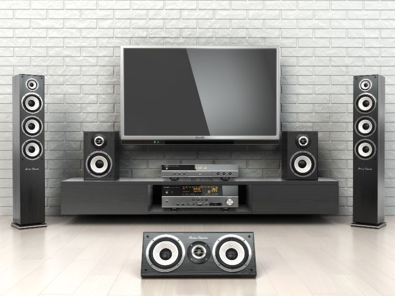 Home cinemar system. TV, loudspeakers, player and receiver